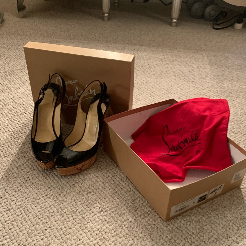 Christian Louboutin patent  black wedges  size 41